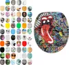 A collage of various toilet seat designs, with one prominent graffiti-style toilet seat in the foreground. Náhled obrázku produktu