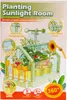 A diagram of a mini greenhouse kit for children, showcasing its features like irrigation, thermometer, and hydroponics. Podgląd zdjęcia produktu