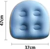 A blue inflatable spa cushion with suction cups, shown from a top-down perspective, with dimensions indicated by measurement lines and text. Produktbild-Vorschau