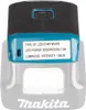 A close-up view of a Makita LED work light attachment, showing its specifications label and the illuminated LED. Produktbild-Vorschau