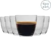 A set of clear glass tumblers, one filled with espresso, against a white background. Voir les images du produit