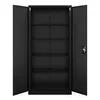 An empty black metal cabinet with its doors open, showing multiple shelves. Voir les images du produit
