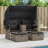 vidaXL Gartensofa 2-Sitzer mit Dach und Hockern Grau Poly Produktbild-Vorschau 2