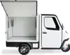 A white three-wheeled cargo vehicle with its cargo box door open, shown from the side against a white background. Produktbild-Vorschau