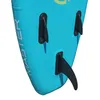 Close-up view of the fins on the tail of a blue paddleboard. Náhled obrázku produktu