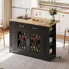 Merax Mobile Kücheninsel 120 cm mit Glastüren und offene Produktbild-Vorschau 5
