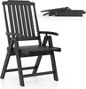 A black folding garden chair is shown from the front, with a folded version of the chair in the background. Voir les images du produit