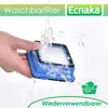 A hand is washing a vacuum cleaner filter under running water. Produktbild-Vorschau