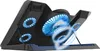 A black laptop cooling pad with blue LED lights is shown from a diagonal angle. Produktbild-Vorschau