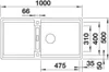 A technical drawing of a double sink with dimensions. Podgląd zdjęcia produktu