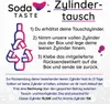An instructional graphic explaining how to exchange CO2 cylinders for SodaTaste. Produktbild-Vorschau