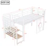 Hochbett 90x200cm mit Treppe Stauraum LED Weiß Einzelbett Produktbild-Vorschau 6