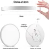 A product image showing a round LED ceiling light with dimensions and details. Produktbild-Vorschau