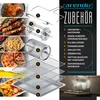 A collage of food items and accessories for a kitchen appliance, with text listing the accessories. Produktbild-Vorschau