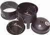 A disassembled black charcoal grill and smoker is displayed against a white background. Produktbild-Vorschau