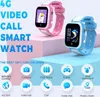 Two smartwatches for children, one pink and one blue, displayed with feature icons and text. Produktbild-Vorschau