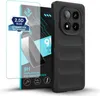 A black phone case and a screen protector are displayed together against a white background. Produktbild-Vorschau
