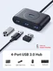 A USB hub and accessories are displayed on a light gray background, with text and icons indicating product features. Náhľad obrázku produktu
