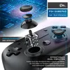 A close-up view of a black PS4 gamepad, highlighting its internal components and features like joysticks and vibration effects, with a digital circuit board background. Produktbild-Vorschau