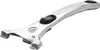 A silver kitchen utensil with a black button on a white background. Anteprima dell’immagine prodotto