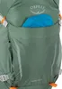 Close-up of a green backpack with a blue item in the front pocket. Produktbild-Vorschau