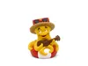 A yellow octopus toy wearing a straw hat with sunglasses, playing a guitar, and sitting on a red and white inflatable ring. Produktbild-Vorschau