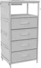 A white and gray nightstand with four drawers and side pockets, shown against a white background. Produktbild-Vorschau
