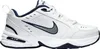 A side view of a white Nike Air Monarch IV sneaker with navy and gray accents. Náhled obrázku produktu