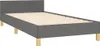 A dark gray fabric bed frame with a simple headboard and wooden legs, shown from a side angle on a white background. Náhled obrázku produktu