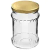 A clear glass jar with a gold lid against a white background. Podgląd zdjęcia produktu