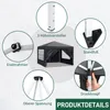A collage of images showing details of a black pop-up gazebo, including its frame, height adjusters, feet, and a hand operating a button. Anteprima dell’immagine prodotto