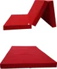 A red foldable mattress shown in two configurations: partially folded and fully unfolded. Podgląd zdjęcia produktu