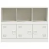 A white metal storage unit with three open shelves on top and three lockers with handles on the bottom. Produktbild-Vorschau