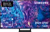 A Samsung QLED TV displaying a colorful abstract image, with size indicators and branding. Voir les images du produit