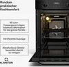 An open oven with descriptive text and a brand logo on the left. Produktbild-Vorschau