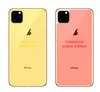 Two iPhones are shown side-by-side, one yellow and one pink, with text overlays on their backs. Produktbild-Vorschau