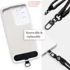 A collage showing a phone case with a lanyard attachment and close-ups of the lanyard hardware. Produktbild-Vorschau