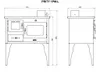 Technical drawing of a wood-burning stove with dimensions indicated. Anteprima dell’immagine prodotto