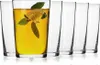 A set of clear glasses, one filled with a yellow beverage and garnished with lemon and mint leaves, arranged on a white background. Anteprima dell’immagine prodotto