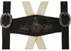 Nahaufnahme dunkelbrauner Wildlederträger mit Stickdetails. Echte Leder-H-Träger für Oktoberfest-Outfits. German Wear Träger aus hochwertigem Wildleder. Produktbild-Vorschau