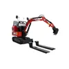 A red and black mini excavator with fork attachments is shown against a white background. Produktbild-Vorschau