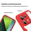 Close-up marketing image showing a red phone case with clear back, highlighting its protective features for the screen and camera. Produktbild-Vorschau