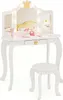 A white princess vanity table with a tri-fold mirror and a stool, set against a white background. Produktbild-Vorschau
