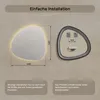 Diagram showing the dimensions and installation of an LED mirror, along with important product information. Produktbild-Vorschau