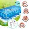A rectangular metal frame swimming pool filled with water, set up on a grassy lawn. Anteprima dell’immagine prodotto