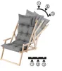 A grey deck chair with cushions, shown in three different reclining positions, with numbered indicators showing the adjustment levels. Produktbild-Vorschau