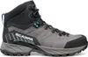 Graue Wanderschuhe "Rush Trek Pro GTX" von Scarpa mit schwarzem Obermaterial und blauen Akzenten. Produktbild-Vorschau
