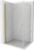 A corner shower enclosure with gold-colored frames and transparent glass panels, set against a white marble-patterned background. Podgląd zdjęcia produktu