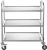 A stainless steel three-tiered serving cart with wheels, shown against a white background. Produktbild-Vorschau
