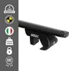 A close-up of a black roof rack for a car, with various certification icons on the left side. Anteprima dell’immagine prodotto